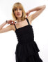 Фото #3 товара COLLUSION cotton shirred maxi dress with corset detail in black