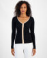 Фото #1 товара Women's Contrast-Trim Ribbed Long-Sleeve Top