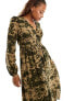 ONLY button down maxi dress in khaki abstract animal