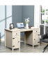 Фото #2 товара Farm Style Home Office Computer Desk with 2 Drawers and 2 Cabinets, White