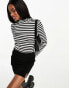 Pieces high neck top in black & white stripe