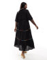 Never Fully Dressed Plus embroidered contrast stitch midaxi shirt dress in black Черный, 46 - фото #4