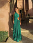 Aria Cove pleated one shoulder cut out maxi dress in green