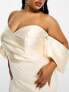 Фото #5 товара ASOS DESIGN Curve satin bandeau off shoulder bodycon maxi dress with exaggerated sleeves in cream