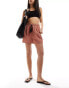 Фото #1 товара ONLY stripe linen shorts with tassel tie in rust brown