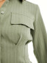 ASOS DESIGN mini shirt dress with oversized cuff detail in khaki pinstripe KHAKI PINSTRIPE, 34 - фото #3