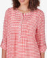 Petite Gingham Pintuck Roll-Tab-Sleeve Button-Front Top