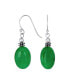 ფოტო #1 პროდუქტის Bali Style Green Jade Milgrain Oval Gemstone Drop Earrings For Women .925 Sterling Silver Oxidized Wire Fish Hook