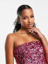 Фото #3 товара Forever New Petite structured bandeau sequin mini dress in pink and red mix