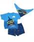 ფოტო #1 პროდუქტის Baby Boys Shark Shorts, T Shirt and Bib, 3 Piece Set