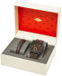 ფოტო #3 პროდუქტის Machine Chronograph Dark Brown Leather Watch and Bracelet Box Set 42mm