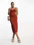Фото #1 товара Pieces exclusive ruched front cami midi dress in rust