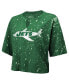 Women's Threads Green Distressed New York Jets Bleach Splatter Notch Neck Crop T-shirt