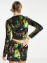 COLLUSION printed long sleeve velvet co-ord top in multi