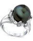 ფოტო #1 პროდუქტის Cultured Tahitian Pearl (12mm) & Diamond (1/4 ct. t.w.) Statement Ring in 14k White Gold