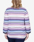 ფოტო #2 პროდუქტის Plus Size Lavender Fields Blocked Stripe Shirttail Sweater with Necklace