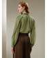 ფოტო #2 პროდუქტის Women's Side Slit Lantern Sleeve Silk Blouse for Women