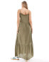 Miss Selfridge cheesecloth tiered maxi sundress in khaki Зеленый, 34 - фото #4