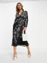 ASOS DESIGN floral embroidered batwing midi dress in black