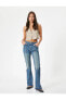 Фото #7 товара Nervürlü İspanyol Paça Kot Pantolon Dar Kesim Cepli - Victoria Slim Flare Jeans