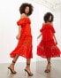 ASOS EDITION blouson off shoulder tiered broderie midi dress in tomato red