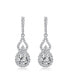 Фото #2 товара Sterling Silver with Rhodium Plated Clear Pear and Round Cubic Zirconia Halo with Open Pear Drop Earrings