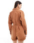 Фото #2 товара Pretty Lavish tie waist linen blend playsuit in brown