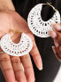 ASOS DESIGN hoop earrings with crochet design in white