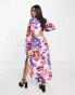 Liquorish satin maxi dress in overscale floral print