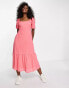 New Look square neck textured midi dress in pink