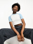 Daisy Street cropped raglan t-shirt in white and blue