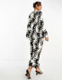 ASOS DESIGN cowl neck print satin maxi dress in mono floral print