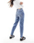 Stradivarius Petite slim mom jean with stretch in medium wash