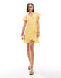 Vila jersey broderie wrap mini dress in yellow