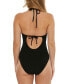 Women's Black Sands Textured Plunge-Neck One-Piece Swimsuit