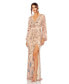 Фото #1 товара Women's Long Sleeve Floral Beaded V Neck Gown w/ Slit