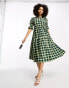 Glamorous tiered puff sleeve tie back midi dress in green check