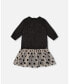 Фото #1 товара Little Girls Bi-Material Long Sleeve Dress With Frill Shimmering Black - Toddler|Child