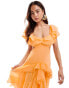 ASOS DESIGN flutter sleeve maxi dress with tiered skirt and lace trim in soft orange