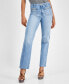 Women's High Rise Patch Pocket Straight Leg Jeans