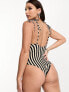 Фото #2 товара Vero Moda Tall tie shoulder swimsuit in cream and black stripe