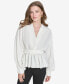 ფოტო #1 პროდუქტის Women's Tie-Waist Balloon-Sleeve Peplum Top