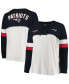 ფოტო #1 პროდუქტის Women's White, Navy New England Patriots Plus Size Athletic Varsity Lace-Up V-Neck Long Sleeve T-shirt