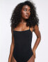 New Look double thin strap ribbed bodysuit in black Черный, 34 - фото #4