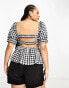 ASOS DESIGN Curve puff sleeve textured smock blouse in gingham