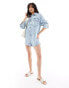 Фото #1 товара ASOS DESIGN denim short jumpsuit in bleach wash