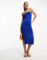 Pieces bandeau side split maxi dress in bright blue