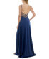 Juniors' Cowlneck Sleeveless Front-Slit Gown