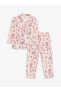 Фото #1 товара Polo Yaka Uzun Kollu Baskılı Kız Bebek Pijama Takımı