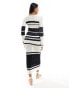 Miss Selfridge stripe square neck crochet long sleeve midi dress in multi